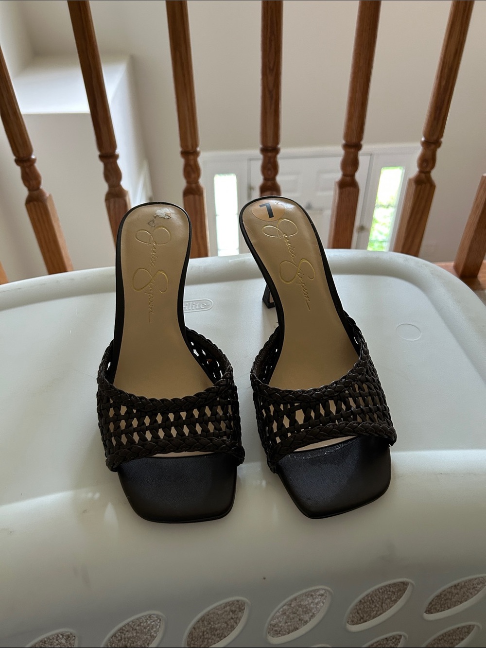 Jessica Simpson Brown Braided Open-Toe Slide Heels